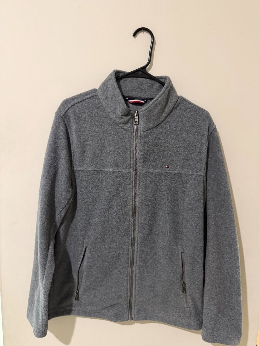 Tommy Hilfiger Men's Gray Fleece Jacket Full Zip Stand Collar Size S